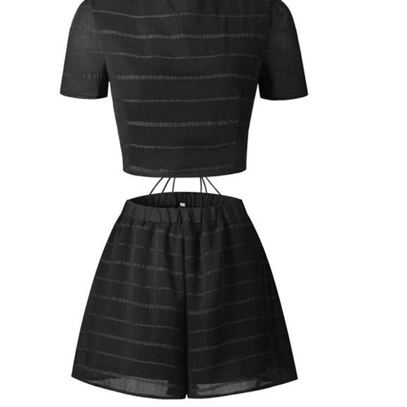 Black Lace Up Romper Set Little Black Dress - Picture 2 of 5